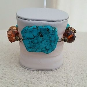 Handmade TQ & brown multi stone braclet.